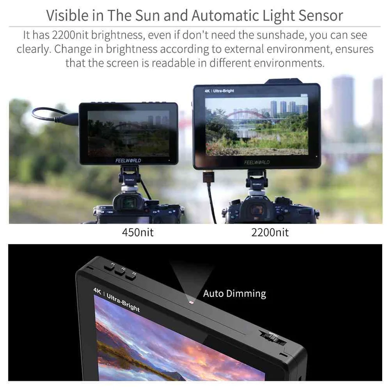 FEELWORLD LUT7 PRO 7 Zoll 2200nits DSLR-Kamera Feldmonitor LUT Touch F970 Externes Kit HDMI