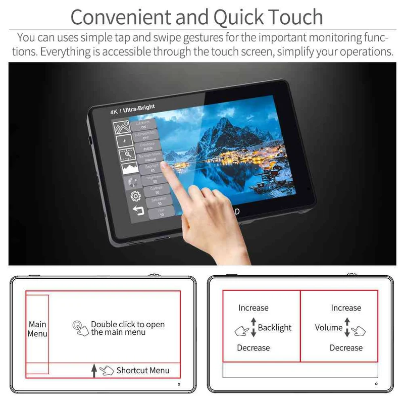 FEELWORLD LUT7 PRO 7 Zoll 2200nits DSLR-Kamera Feldmonitor LUT Touch F970 Externes Kit HDMI