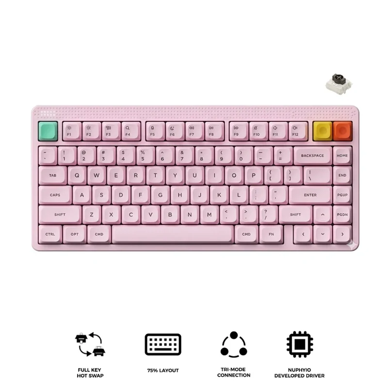 NuPhy Node75 Low-Profile Hot-Swappable Tri-Mode Wireless Mechanical Keyboard - Light Pink (Brown Nano Switch)