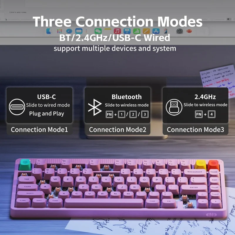 Nuphy Node75 High-Profile Hot-Swappable 82-Key Tri-Mode Wireless Mechanical Keyboard (Light Pink) (Blush Max Switch)