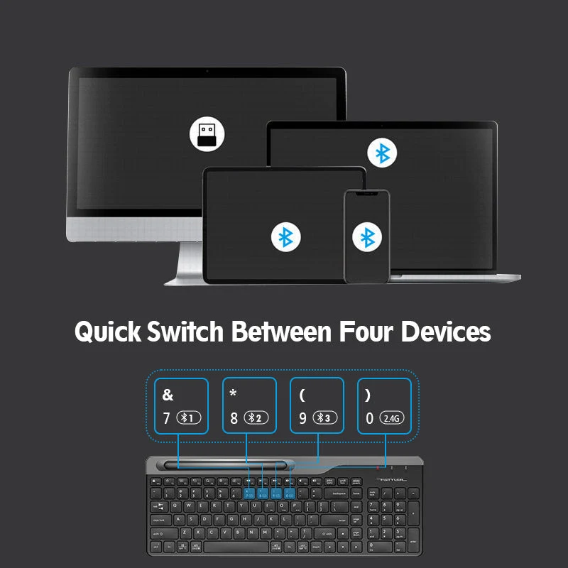 UPERFECT 15.6 Zoll Wireless Bluetooth Keyboard Full Size Four Devices Switch