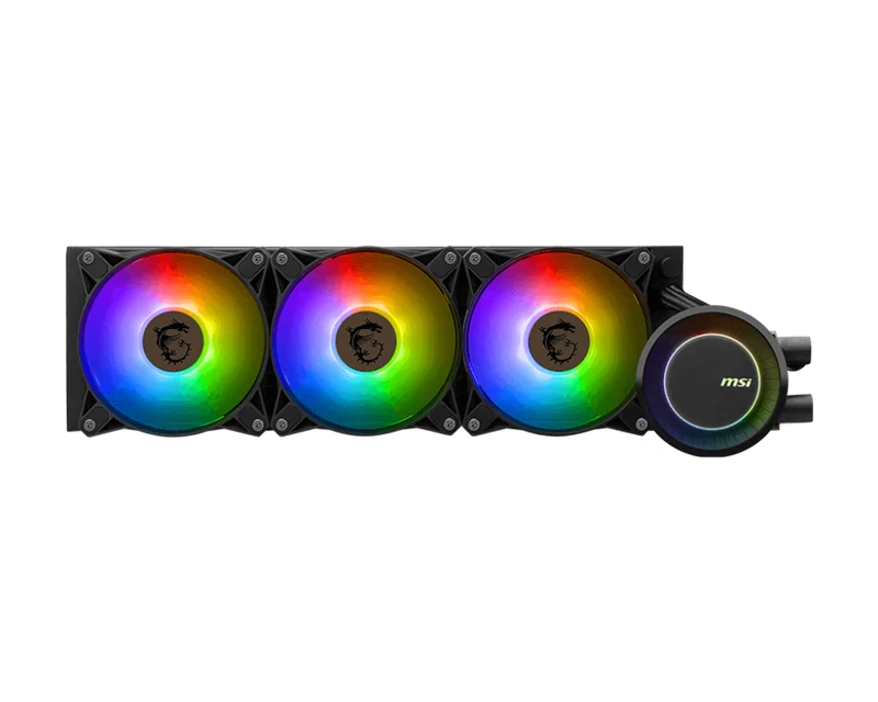 MSI MAG CORELIQUID E360 – 360 mm AIO-Wasserkühler mit 3×120 mm ARGB-Lüftern & 270° Drehblock