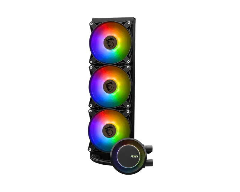 MSI MAG CORELIQUID E360 – 360 mm AIO-Wasserkühler mit 3×120 mm ARGB-Lüftern & 270° Drehblock