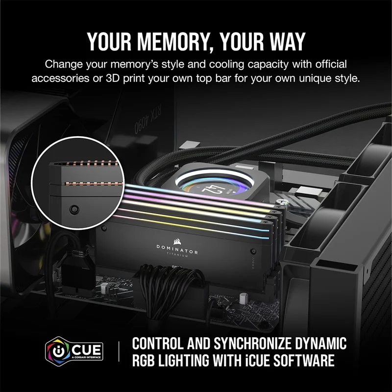 Corsair Dominator Titanium RGB 64GB(2x32GB) DDR5 DRAM Up To 6400MT/s CL32 Intel XMP Memory Kit (Black) (CMP64GX5M2B6400C32)