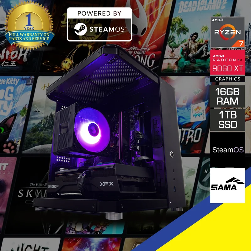 Aurora S TK-1 Black Desktop Gaming PC | AMD Ryzen 7 8700F | 16GB (2x8GB) RAM | 1TB SSD | RX 9060 XT | Steam OS