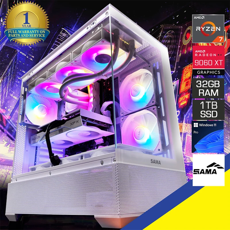 Sophos V40 White Desktop Gaming PC | AMD Ryzen 7 7800X3D | 32GB (2x16GB) RAM | 1TB SSD | RX 9060 XT | Windows 11 Pro