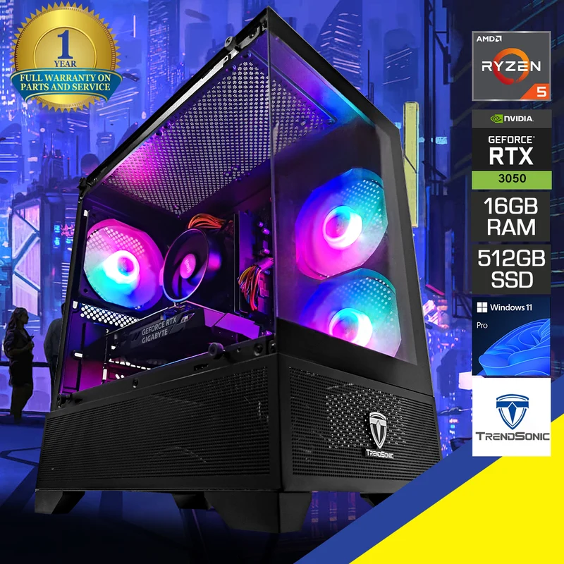 Alpha Eris Black Desktop Gaming PC | AMD Ryzen 5 5500 | 16GB (2x8GB) RAM | 512GB SSD | RTX 3050 | Windows 11 Pro