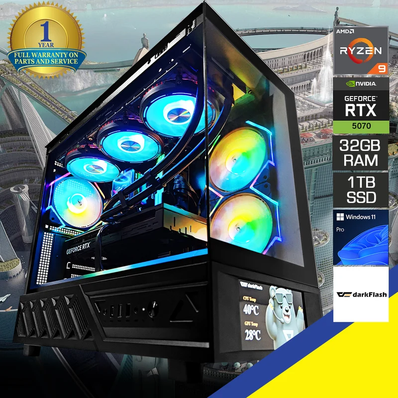 Optima DS950MV Black Desktop Gaming PC | AMD Ryzen 7 9700X | 32GB (2x16GB) RAM | 1TB SSD | RTX 5070 | Windows 11 Pro