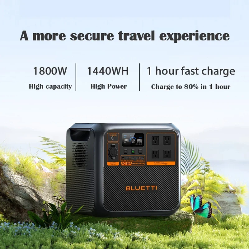 BLUETTI AC180P Portable Power Station | 1440Wh LiFePO4 Battery | 1800W AC Output & 1440W Turbo Charging