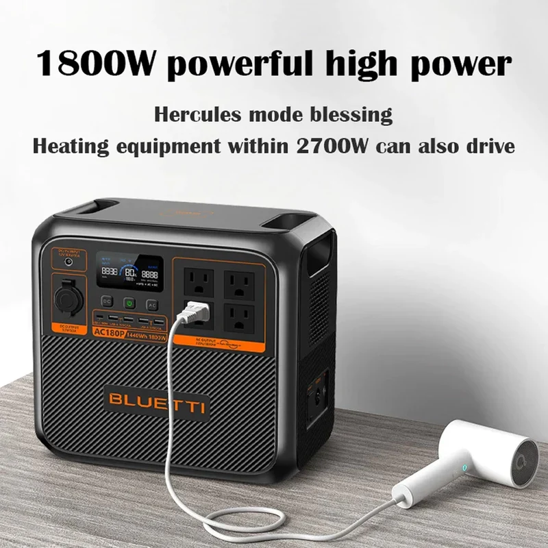BLUETTI AC180P Portable Power Station | 1440Wh LiFePO4 Battery | 1800W AC Output & 1440W Turbo Charging