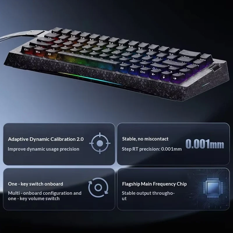 Ajazz AK680 V3 RGB Wired 68-Keys Magnetic Keyboard (Transparent Yellow Purple Dark Purple) (Thunder Crystal Magnetic Switch)