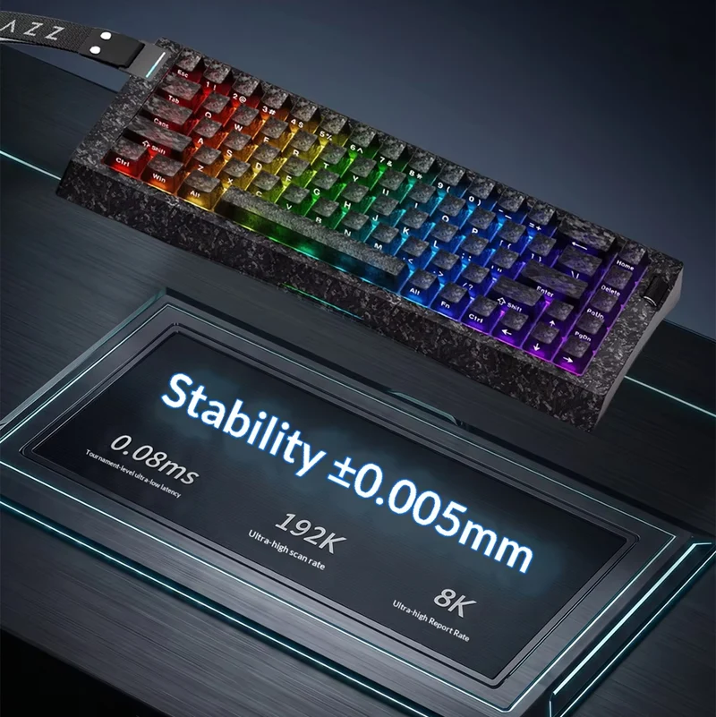 Ajazz AK680 V3 RGB Wired 68-Keys Magnetic Keyboard (Transparent Yellow Purple Dark Purple) (Thunder Crystal Magnetic Switch)