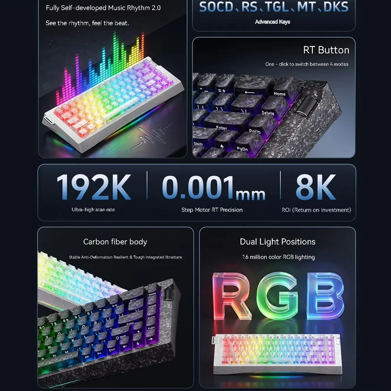 Ajazz AK680 V3 RGB Wired 68-Keys Magnetic Keyboard (Transparent Yellow Purple Dark Purple) (Thunder Crystal Magnetic Switch)