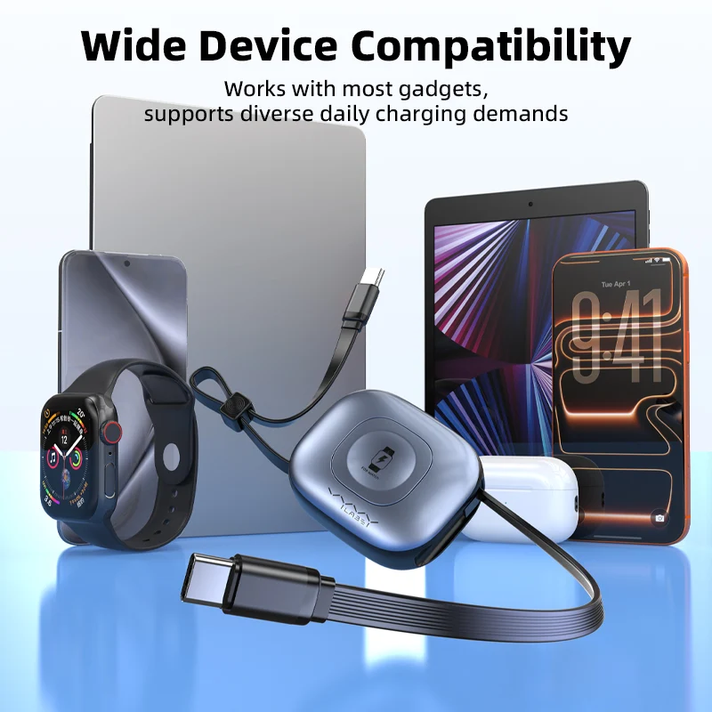 Vyvylabs Mi Square Retractable Cable and Wireless Watch Charger Type-C to Type-C 100W (Black, Creamy White) (VCXFY-BK, VCXFY-WH)