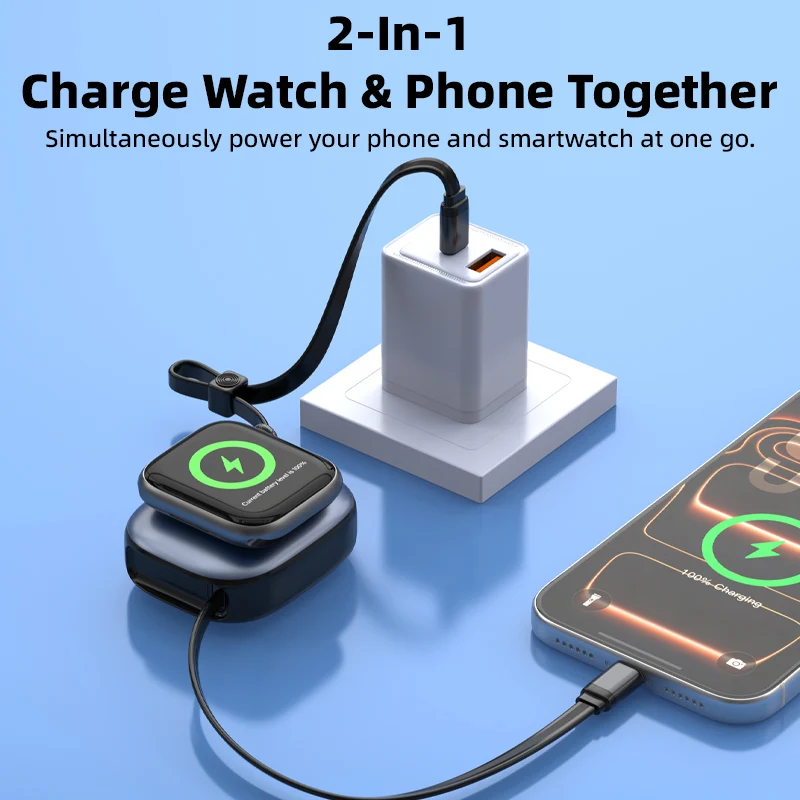 Vyvylabs Mi Square Retractable Cable and Wireless Watch Charger Type-C to Type-C 100W (Black, Creamy White) (VCXFY-BK, VCXFY-WH)