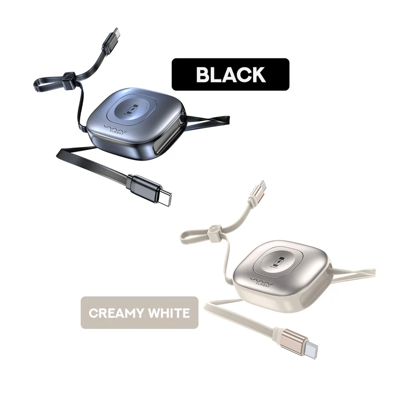 Vyvylabs Mi Square Retractable Cable and Wireless Watch Charger Type-C to Type-C 100W (Black, Creamy White) (VCXFY-BK, VCXFY-WH)