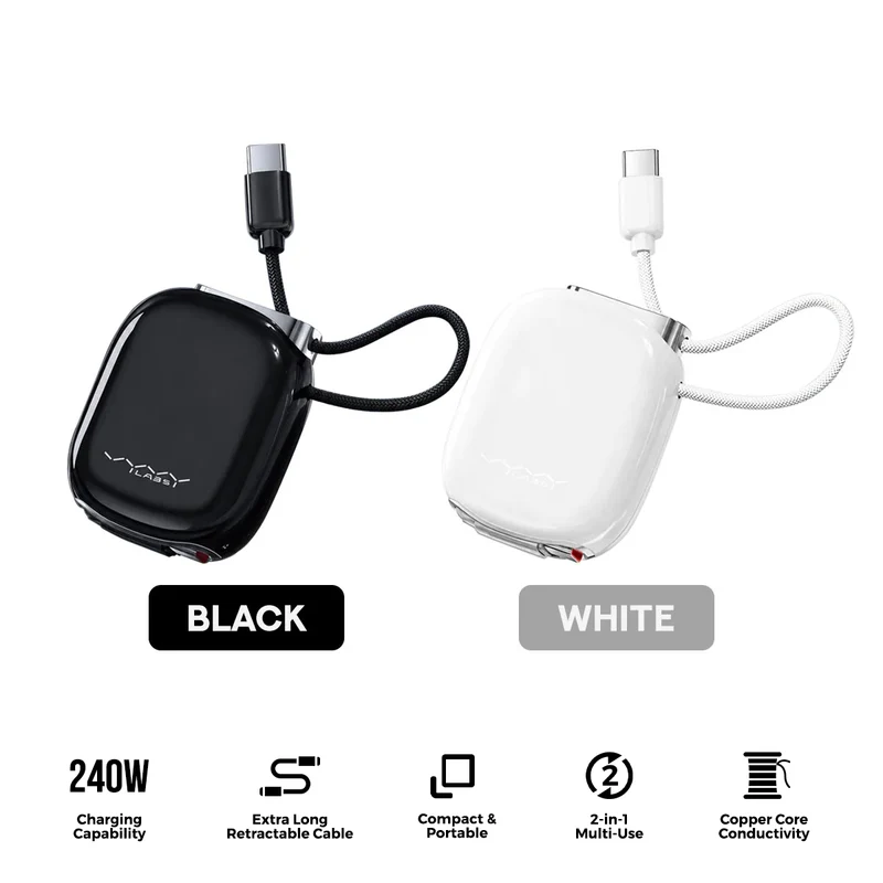 Vyvylabs Elegant Retractable Type-C to Type-C Cable 240W (Black, White) (VCRM-BK, VCRM-WH)