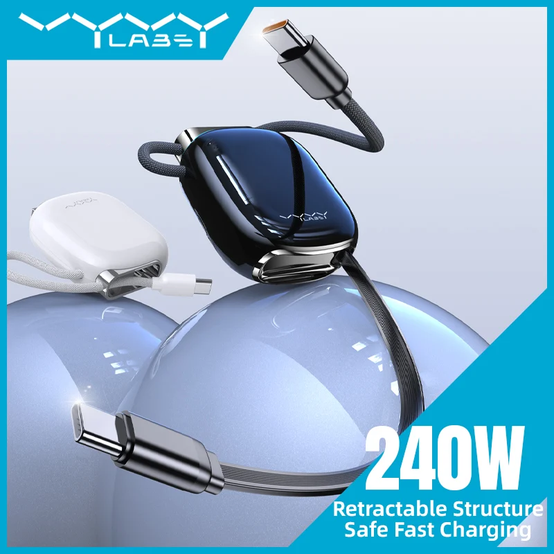 Vyvylabs Elegant Retractable Type-C to Type-C Cable 240W (Black, White) (VCRM-BK, VCRM-WH)