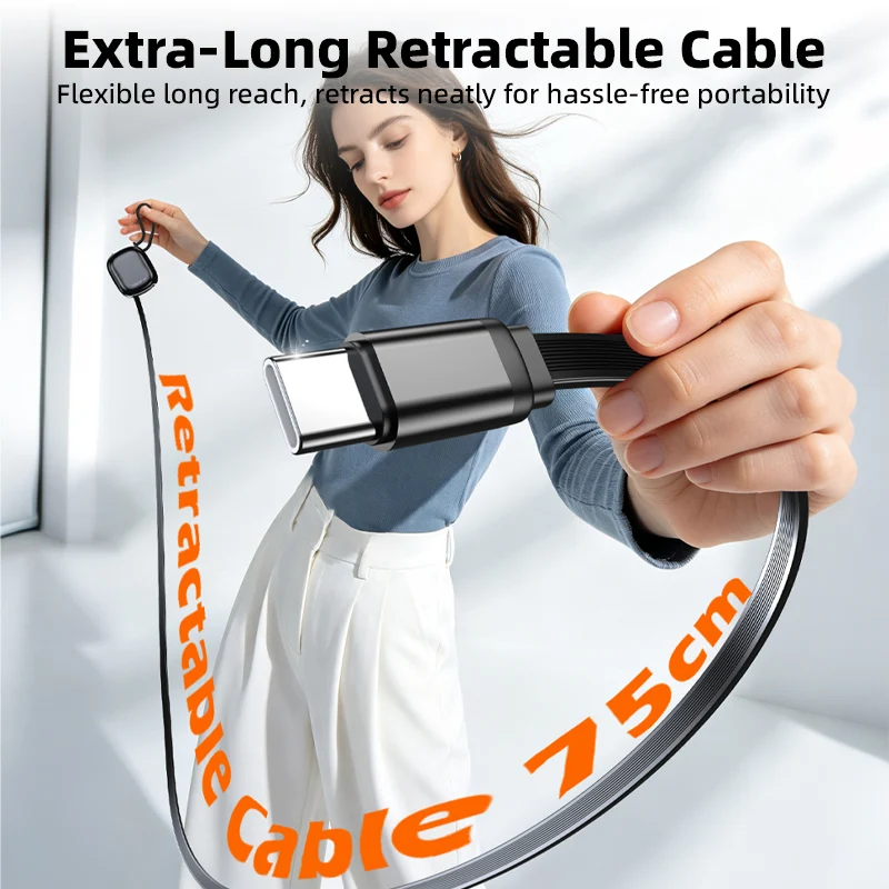 Vyvylabs Elegant Retractable Type-C to Type-C Cable 240W (Black, White) (VCRM-BK, VCRM-WH)