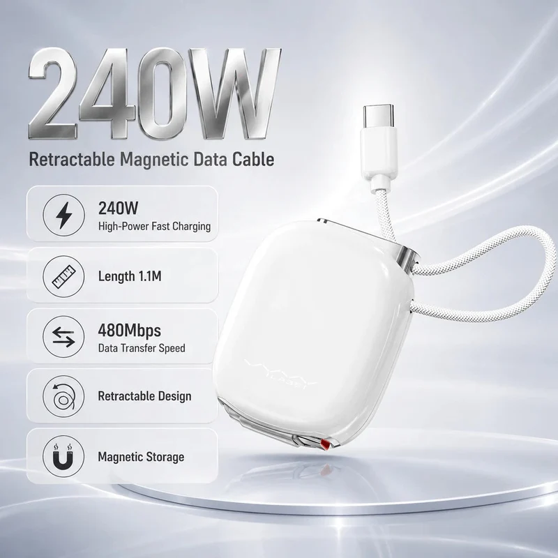 Vyvylabs Elegant Retractable Type-C to Type-C Cable 240W (Black, White) (VCRM-BK, VCRM-WH)