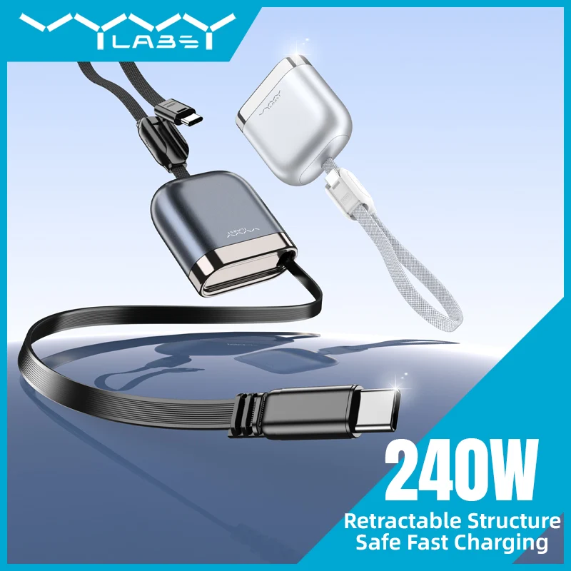 Vyvylabs Vans Retractable Cable Type-C to Type-C 240W (Black, Silver) (VCFS-BK, VCFS-WH)