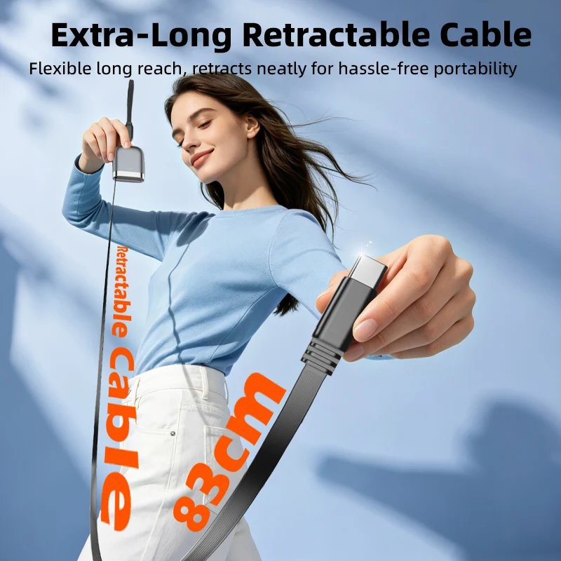 Vyvylabs Vans Retractable Cable Type-C to Type-C 240W (Black, Silver) (VCFS-BK, VCFS-WH)