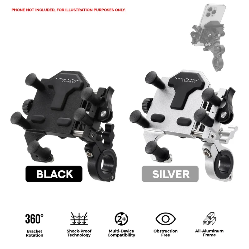 Vyvylabs ZX-H66 Handlebar Anti-Shock 360 Degrees and 180 Degrees Rotating Metal Bracket (Black, Silver) (H66-BK, H66-SLV)