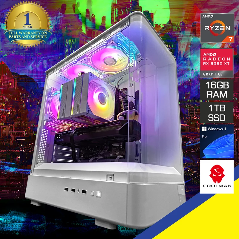 Aurora Astra White Desktop Gaming PC | AMD Ryzen 7 8700F | 16GB RAM | 1TB SSD | RX 9060 XT | Windows 11 Pro