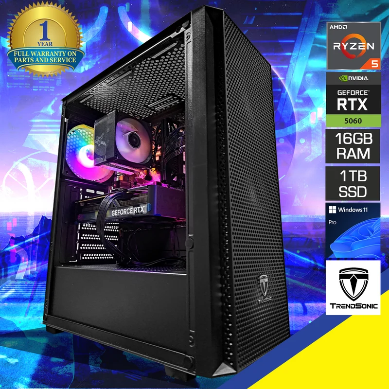 Sigma Breeze Black Desktop Gaming PC | AMD Ryzen 5 5600 | 16GB (2x8GB) RAM | 1TB SSD | RTX 5060 | Windows 11 Pro