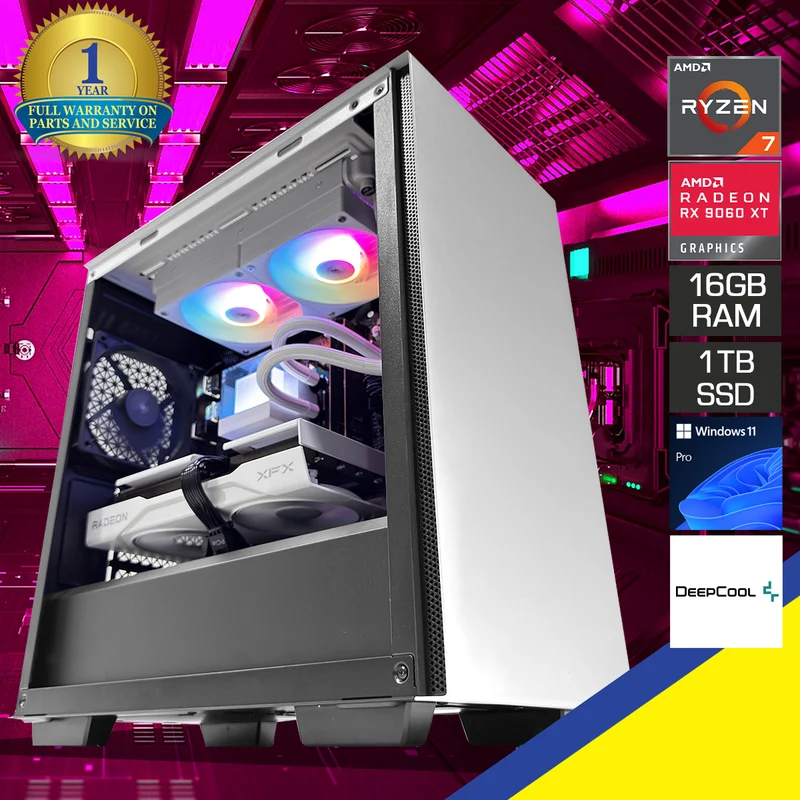 Aurora Macube110 White Desktop Gaming PC | AMD Ryzen 7 8700F | 16GB (2x8GB) RAM | 1TB SSD | RX 9060 XT | Windows 11 Pro
