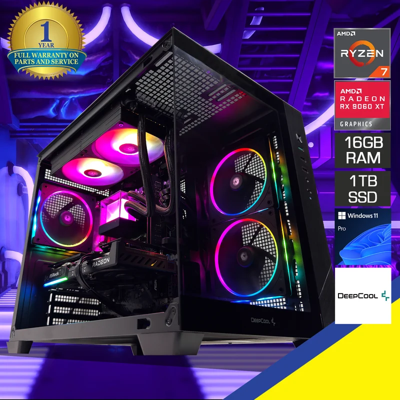 Aurora CG330 Black Desktop Gaming PC | AMD Ryzen 7 8700F | 16GB (2x8GB) RAM | 1TB SSD | RX 9060 XT | Windows 11 Pro