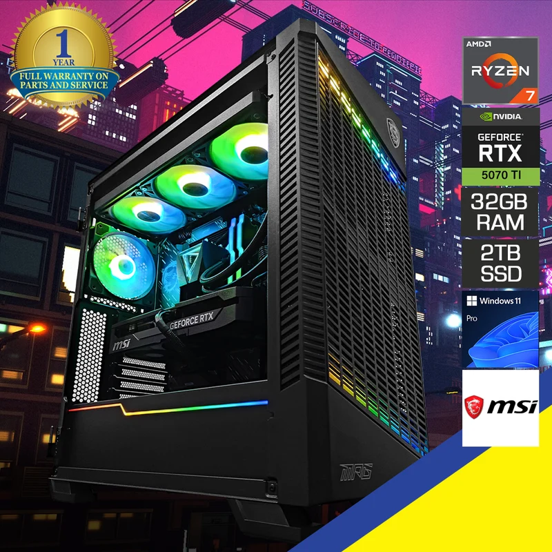 Ultra MPG Velox Black Desktop Gaming PC | AMD Ryzen 7 9800X3D | 32GB (2x16GB) RAM | 2TB SSD | RTX 5070 Ti | Windows 11 Pro