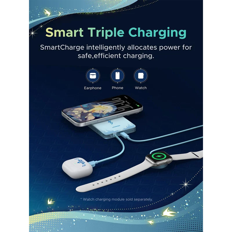 Ugreen x Honkai: Star Rail MagFlow Air 10000mAh 30W 1xUSB-C + 15W Qi2 Magnetic Wireless Fast Charging Power Bank with 30W USB-C Built-in Cable (PB570/75982SR)