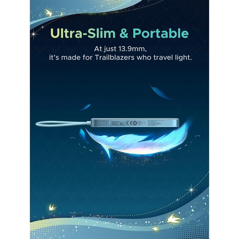 Ugreen x Honkai: Star Rail MagFlow Air 10000mAh 30W 1xUSB-C + 15W Qi2 Magnetic Wireless Fast Charging Power Bank with 30W USB-C Built-in Cable (PB570/75982SR)