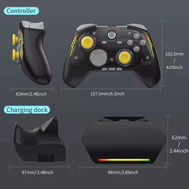 Ajazz GP100 NS Tri-Mode Gaming Controller Set with Hall Effect (Black-Grey-Yellow, Purple-White-Blue)