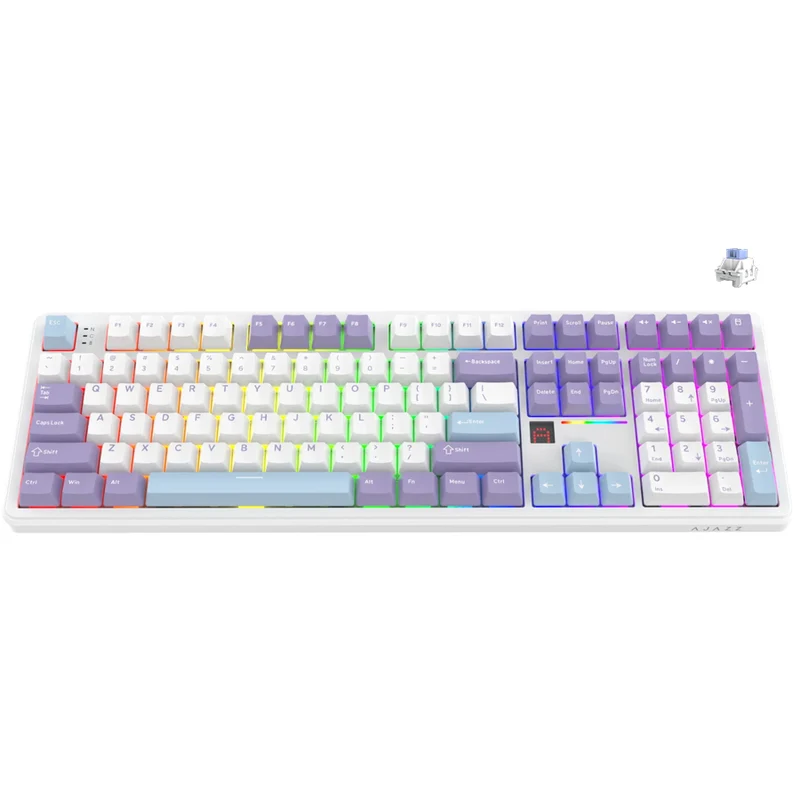 Ajazz AK108 RGB Tri-Mode 108 Keys Dot Matrix Display Mechanical Keyboard (Purple-White-Blue) (Flying Fish Switch V2)