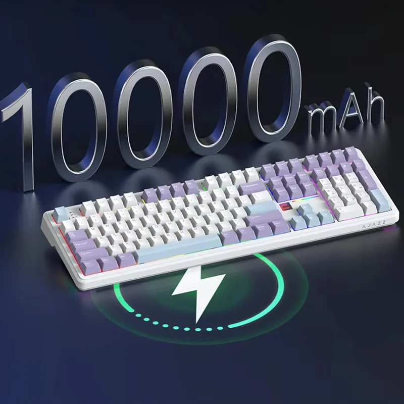 Ajazz AK108 RGB Tri-Mode 108 Keys Dot Matrix Display Mechanical Keyboard (Purple-White-Blue) (Flying Fish Switch V2)