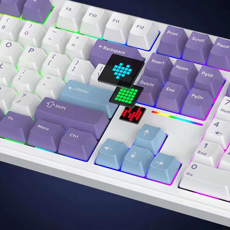 Ajazz AK108 RGB Tri-Mode 108 Keys Dot Matrix Display Mechanical Keyboard (Purple-White-Blue) (Flying Fish Switch V2)