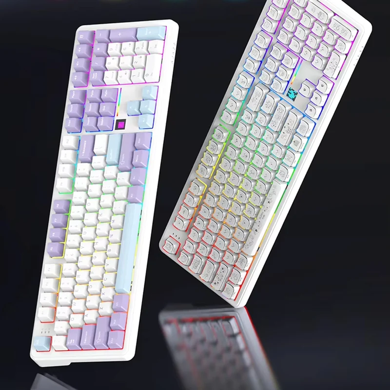 Ajazz AK108 RGB Tri-Mode 108 Keys Dot Matrix Display Mechanical Keyboard (Purple-White-Blue) (Flying Fish Switch V2)