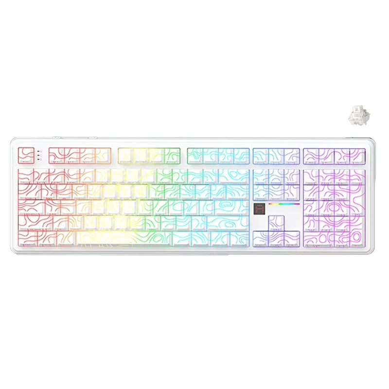 Ajazz AK108 RGB Tri-Mode 108 Keys Dot Matrix Display Mechanical Keyboard (Contour White) (Lichee Switch)