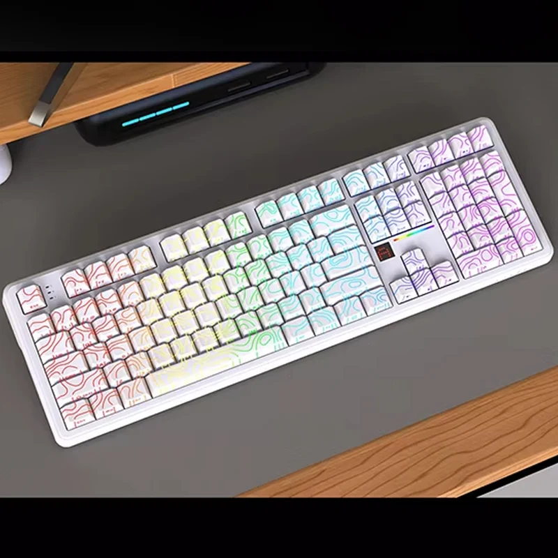 Ajazz AK108 RGB Tri-Mode 108 Keys Dot Matrix Display Mechanical Keyboard (Contour White) (Lichee Switch)