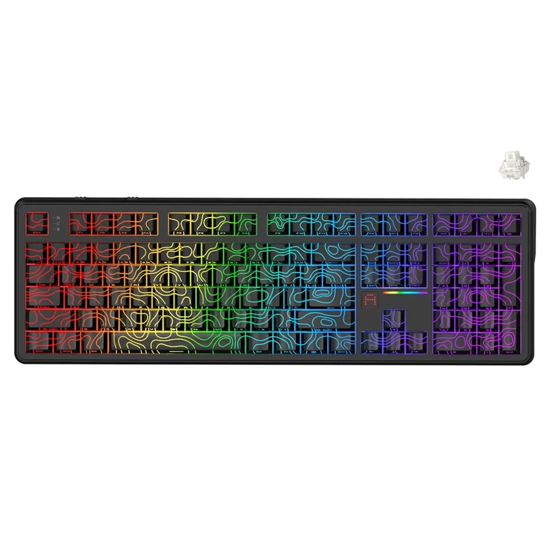 Ajazz AK108 RGB Tri-Mode 108 Keys Dot Matrix Display Mechanical Keyboard (Contour Black) (Lichee Switch)