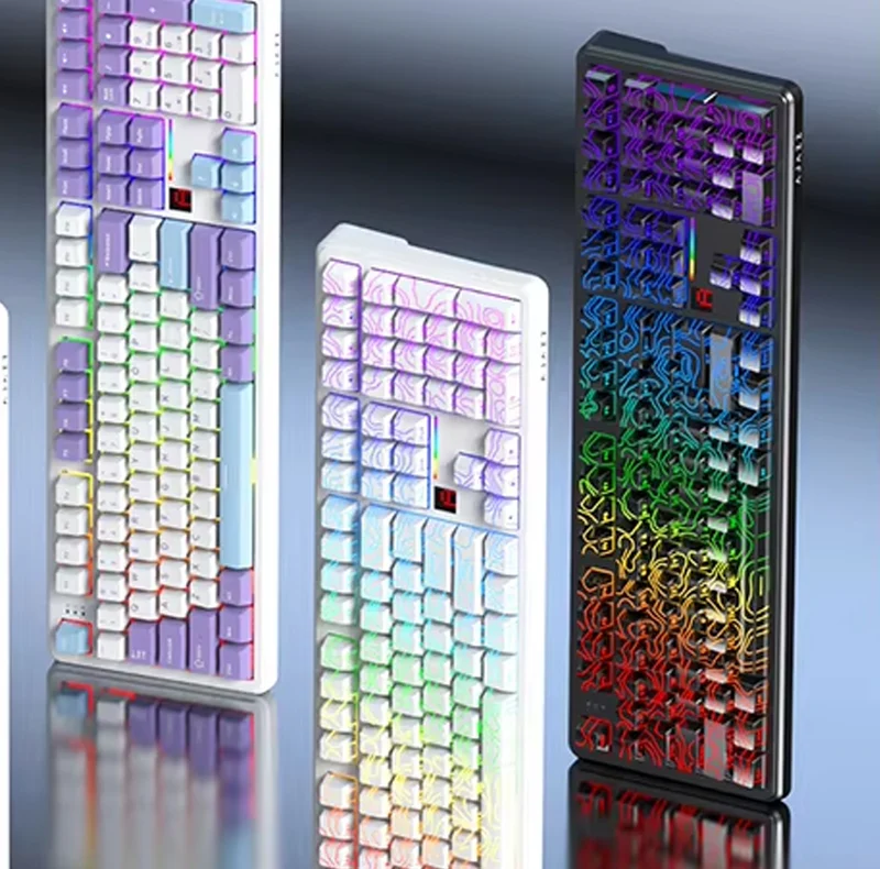 Ajazz AK108 RGB Tri-Mode 108 Keys Dot Matrix Display Mechanical Keyboard (Contour Black) (Lichee Switch)