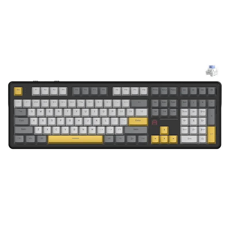 Ajazz AK108 RGB Tri-Mode 108 Keys Dot Matrix Display Mechanical Keyboard (Black-Grey-Yellow) (Flying Fish Switch V2) 1.58