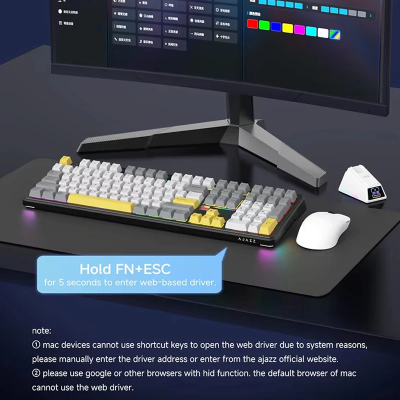 Ajazz AK108 RGB Tri-Mode 108 Keys Dot Matrix Display Mechanical Keyboard (Black-Grey-Yellow) (Flying Fish Switch V2) 1.58