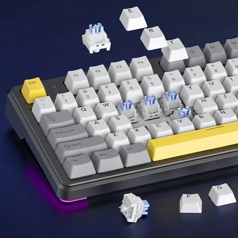 Ajazz AK108 RGB Tri-Mode 108 Keys Dot Matrix Display Mechanical Keyboard (Black-Grey-Yellow) (Flying Fish Switch V2) 1.58