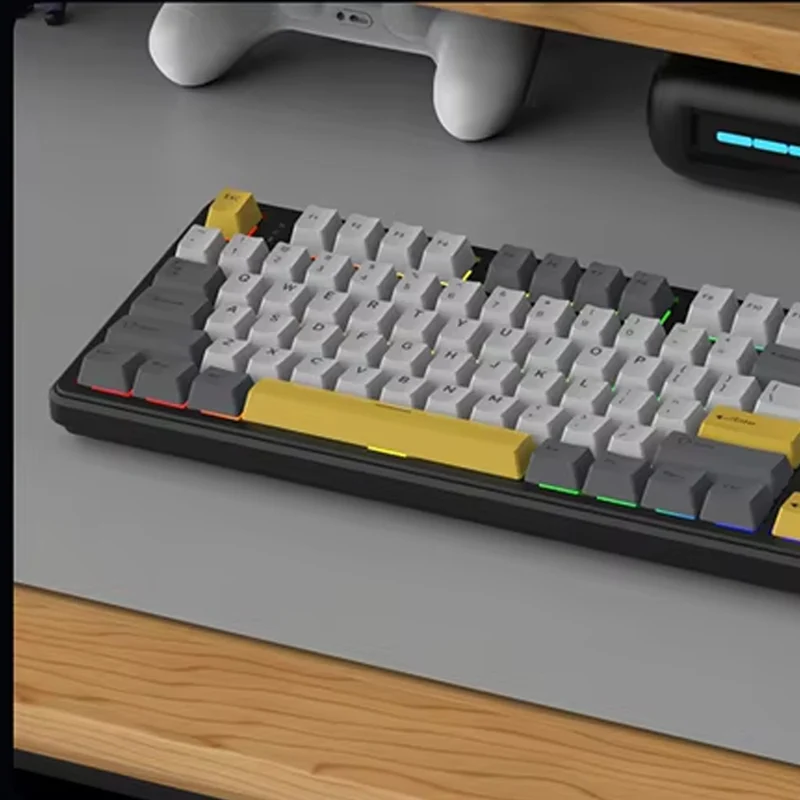 Ajazz AK108 RGB Tri-Mode 108 Keys Dot Matrix Display Mechanical Keyboard (Black-Grey-Yellow) (Flying Fish Switch V2) 1.58