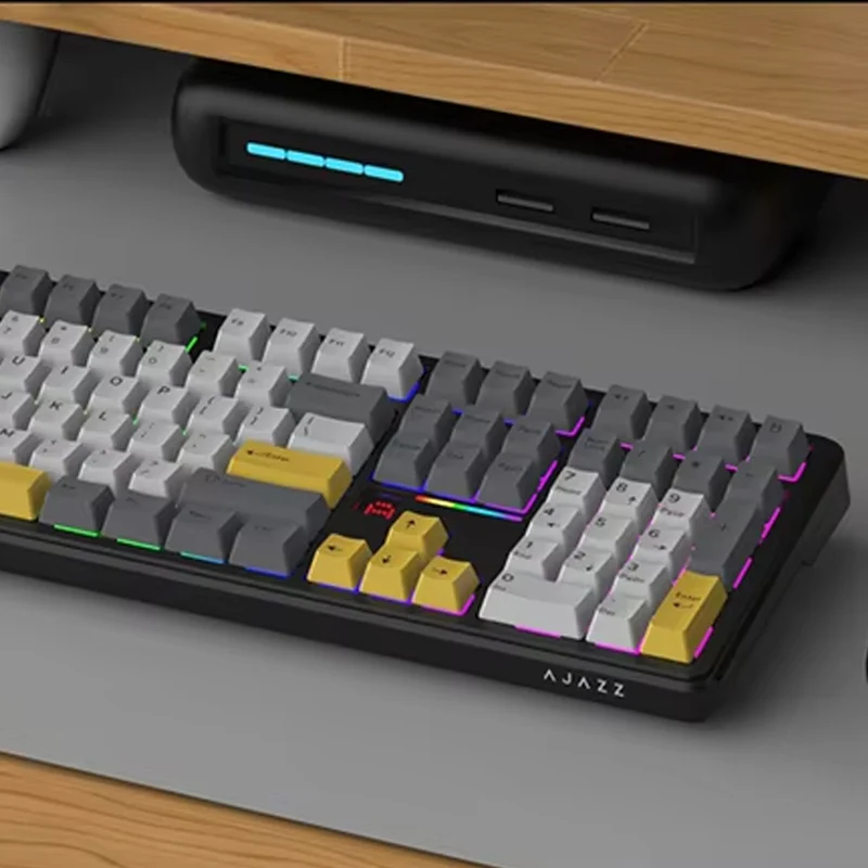 Ajazz AK108 RGB Tri-Mode 108 Keys Dot Matrix Display Mechanical Keyboard (Black-Grey-Yellow) (Flying Fish Switch V2) 1.58