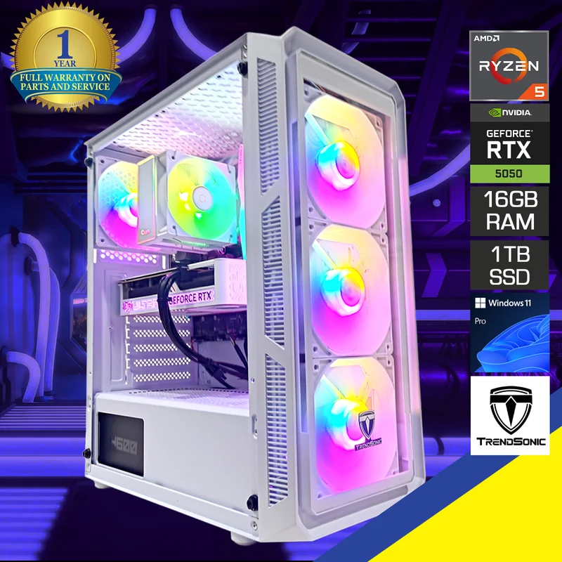 Sigma Hermes White Desktop Gaming PC | AMD Ryzen 5 5600 | 16GB (2x8GB) RAM | 1TB SSD | RTX 5050 | Windows 11 Pro