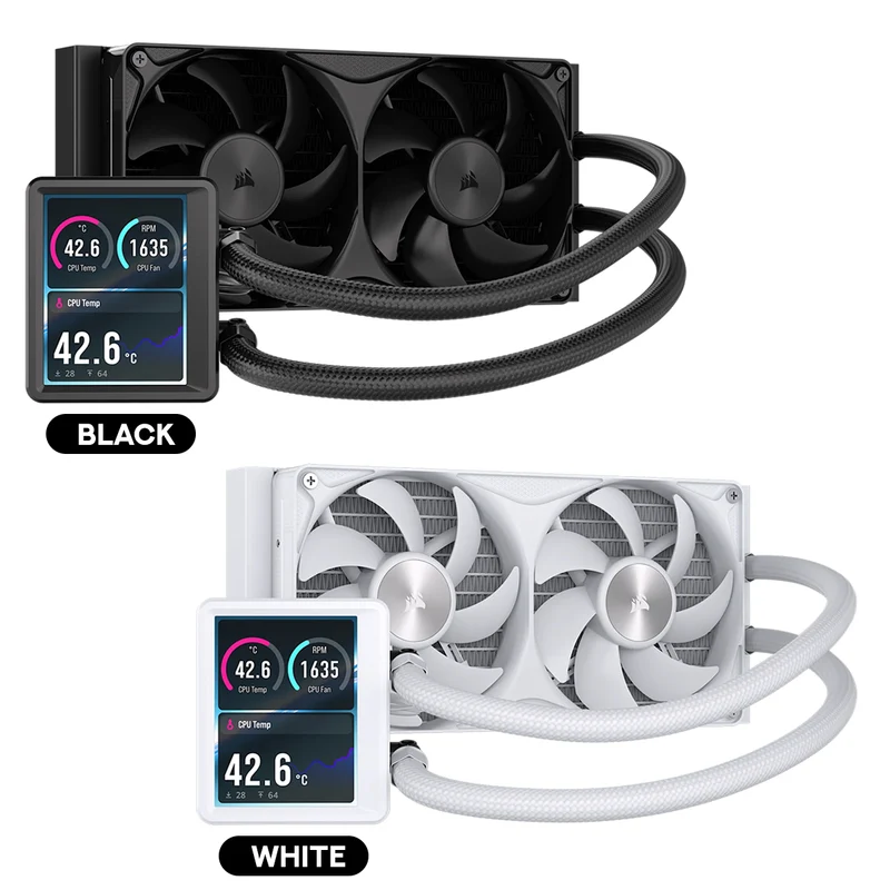 Corsair Nautilus II 240 RS Performance LCD 240mm Liquid CPU Cooler (Black, White) (CW-9061051-WW, CW-9061052-WW)